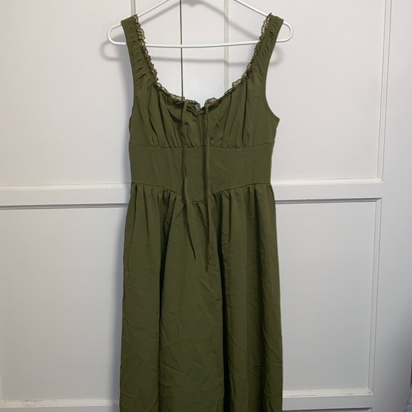 SHEIN Dresses & Skirts - SHEIN MOD Small Women's Green Lace Edge Decor Waist Cinched Long Summer Dress